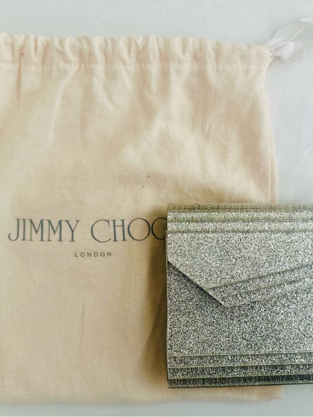 Jimmy Choo Silver Glitter Envelope Clutch